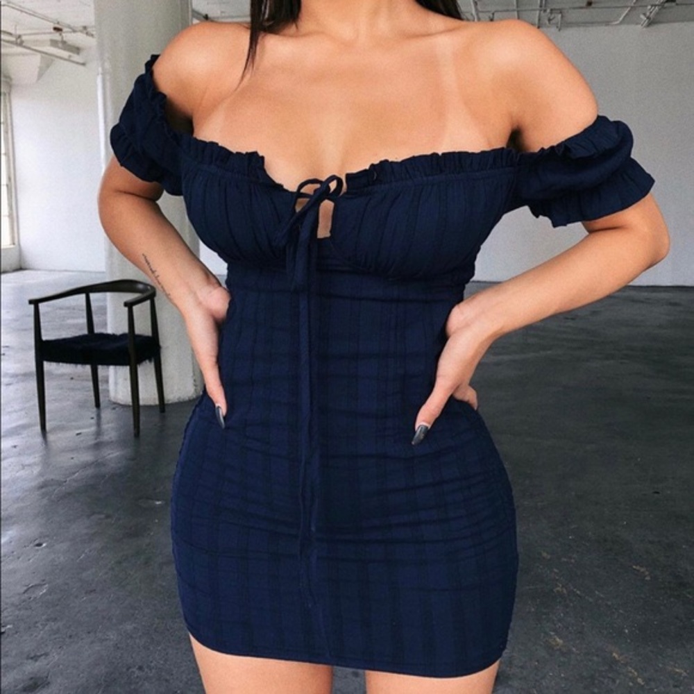Off-Shoulder Navy Blue Dress